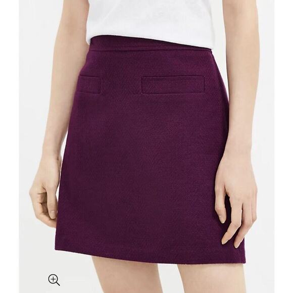 Loft Herringbone Tweed Shift Pocket Sz 4 Purple Mini Skirt Side Zip Lined - Picture 1 of 10